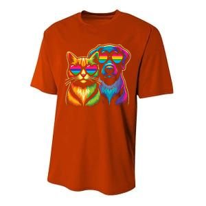 Rainbow Cute Dog & Cat Wearing Glasses Heart Puppy & Kitten Performance Sprint T-Shirt