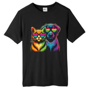 Rainbow Cute Dog & Cat Wearing Glasses Heart Puppy & Kitten Tall Fusion ChromaSoft Performance T-Shirt