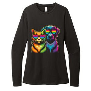 Rainbow Cute Dog & Cat Wearing Glasses Heart Puppy & Kitten Womens CVC Long Sleeve Shirt