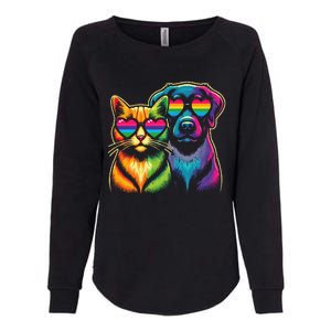 Rainbow Cute Dog & Cat Wearing Glasses Heart Puppy & Kitten Womens California Wash Sweatshirt