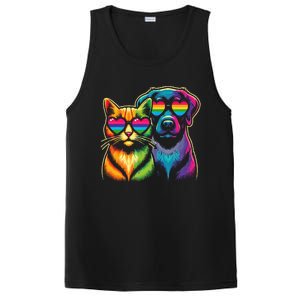 Rainbow Cute Dog & Cat Wearing Glasses Heart Puppy & Kitten PosiCharge Competitor Tank