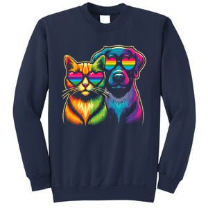 Rainbow Cute Dog & Cat Wearing Glasses Heart Puppy & Kitten Sweatshirt