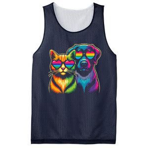 Rainbow Cute Dog & Cat Wearing Glasses Heart Puppy & Kitten Mesh Reversible Basketball Jersey Tank