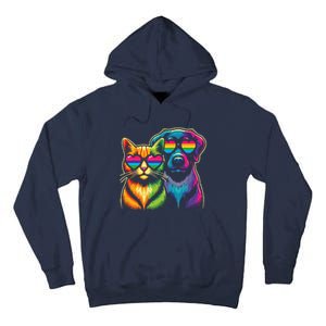 Rainbow Cute Dog & Cat Wearing Glasses Heart Puppy & Kitten Tall Hoodie