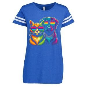 Rainbow Cute Dog & Cat Wearing Glasses Heart Puppy & Kitten Enza Ladies Jersey Football T-Shirt