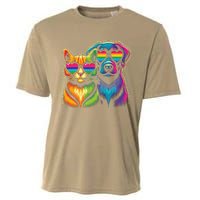 Rainbow Cute Dog & Cat Wearing Glasses Heart Puppy & Kitten Cooling Performance Crew T-Shirt