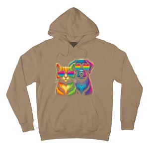 Rainbow Cute Dog & Cat Wearing Glasses Heart Puppy & Kitten Hoodie