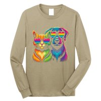 Rainbow Cute Dog & Cat Wearing Glasses Heart Puppy & Kitten Long Sleeve Shirt