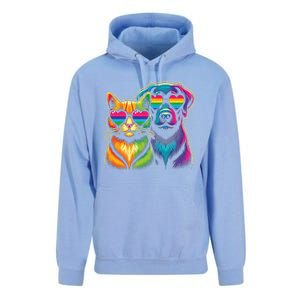 Rainbow Cute Dog & Cat Wearing Glasses Heart Puppy & Kitten Unisex Surf Hoodie