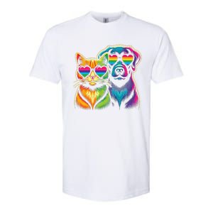 Rainbow Cute Dog & Cat Wearing Glasses Heart Puppy & Kitten Softstyle CVC T-Shirt