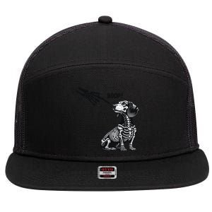 Retro Cute Dachshund Skeleton Hand Boop Dog Funny Halloween 7 Panel Mesh Trucker Snapback Hat