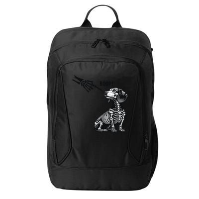 Retro Cute Dachshund Skeleton Hand Boop Dog Funny Halloween City Backpack