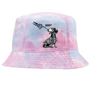 Retro Cute Dachshund Skeleton Hand Boop Dog Funny Halloween Tie-Dyed Bucket Hat