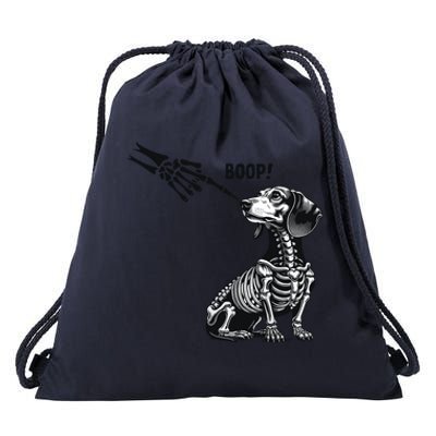 Retro Cute Dachshund Skeleton Hand Boop Dog Funny Halloween Drawstring Bag