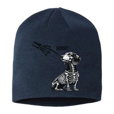 Retro Cute Dachshund Skeleton Hand Boop Dog Funny Halloween Sustainable Beanie