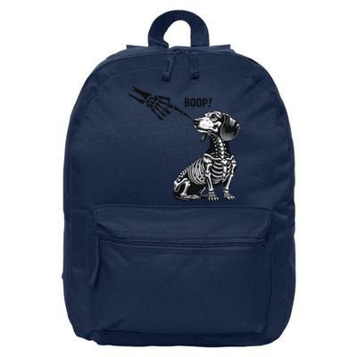 Retro Cute Dachshund Skeleton Hand Boop Dog Funny Halloween 16 in Basic Backpack