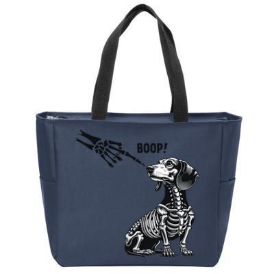 Retro Cute Dachshund Skeleton Hand Boop Dog Funny Halloween Zip Tote Bag