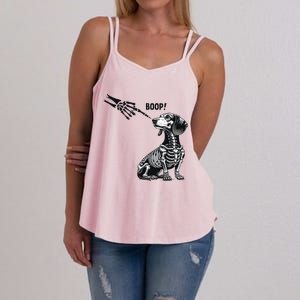 Retro Cute Dachshund Skeleton Hand Boop Dog Funny Halloween Women's Strappy Tank