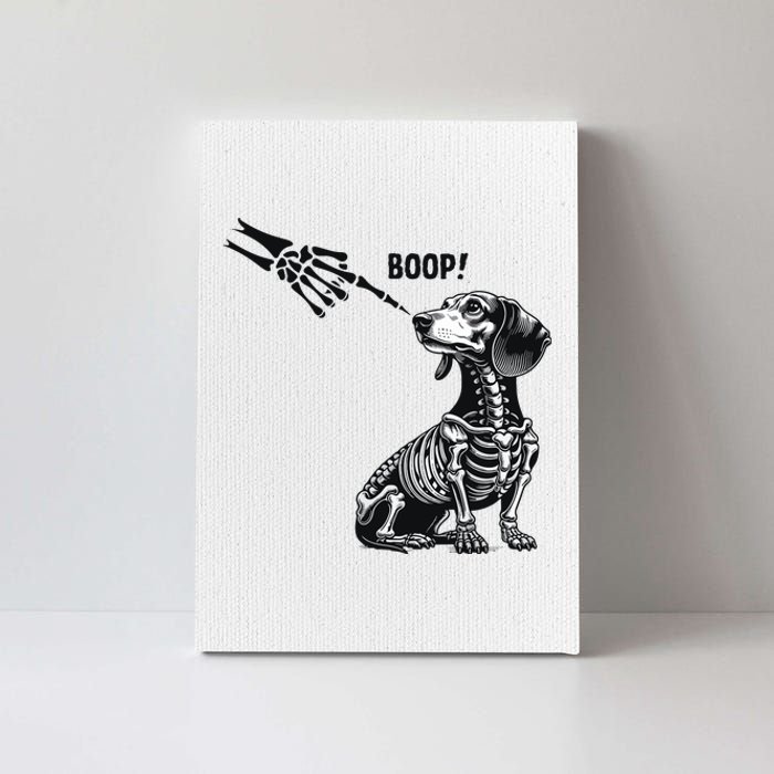 Retro Cute Dachshund Skeleton Hand Boop Dog Funny Halloween Canvas