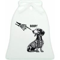 Retro Cute Dachshund Skeleton Hand Boop Dog Funny Halloween Ceramic Bell Ornament