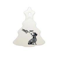 Retro Cute Dachshund Skeleton Hand Boop Dog Funny Halloween Ceramic Tree Ornament