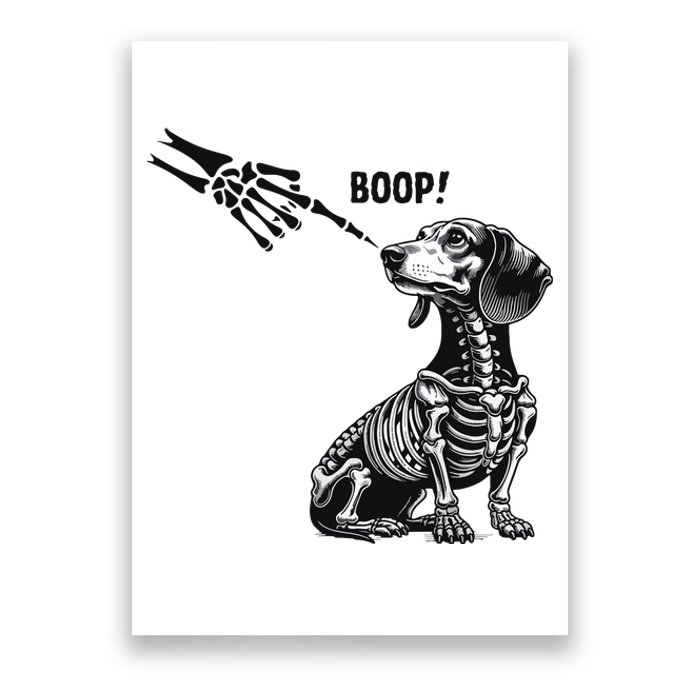 Retro Cute Dachshund Skeleton Hand Boop Dog Funny Halloween Poster