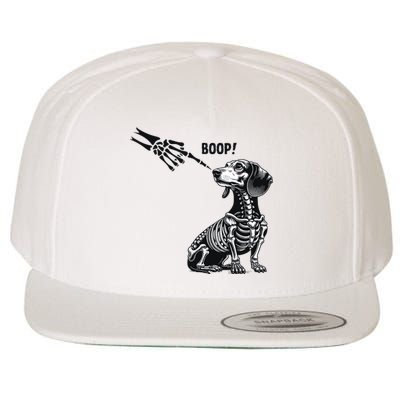 Retro Cute Dachshund Skeleton Hand Boop Dog Funny Halloween Wool Snapback Cap