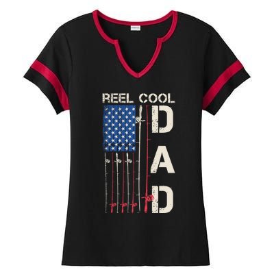 Reel Cool Dad Rod American Usa Flag Bass Fishing Fisher Great Gift Ladies Halftime Notch Neck Tee