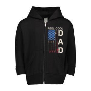 Reel Cool Dad Rod American Usa Flag Bass Fishing Fisher Great Gift Toddler Zip Fleece Hoodie