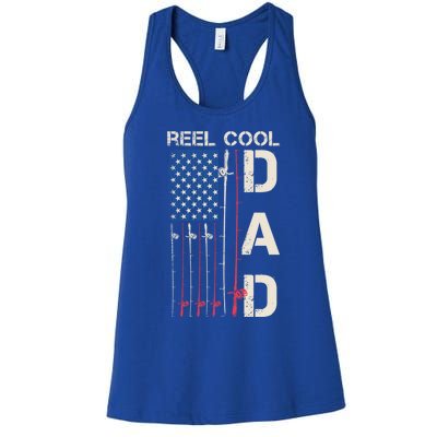 Reel Cool Dad Rod American Usa Flag Bass Fishing Fisher Great Gift Women's Racerback Tank