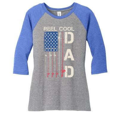 Reel Cool Dad Rod American Usa Flag Bass Fishing Fisher Great Gift Women's Tri-Blend 3/4-Sleeve Raglan Shirt