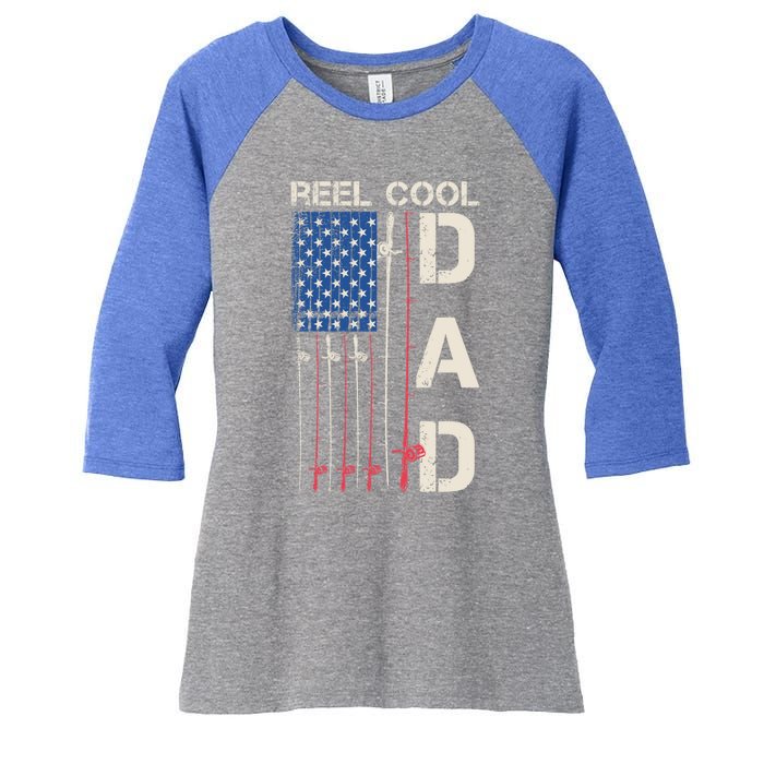 Reel Cool Dad Rod American Usa Flag Bass Fishing Fisher Great Gift Women's Tri-Blend 3/4-Sleeve Raglan Shirt