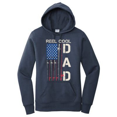 Reel Cool Dad Rod American Usa Flag Bass Fishing Fisher Great Gift Women's Pullover Hoodie