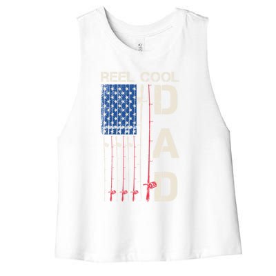 Reel Cool Dad Rod American Usa Flag Bass Fishing Fisher Great Gift Women's Racerback Cropped Tank