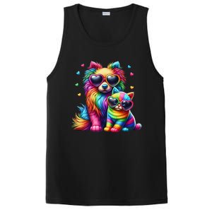 Rainbow Cute Dog & Cat Wearing Glasses Heart Puppy & Kitten PosiCharge Competitor Tank