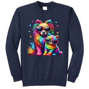 Rainbow Cute Dog & Cat Wearing Glasses Heart Puppy & Kitten Sweatshirt