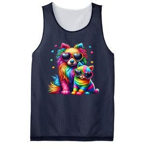 Rainbow Cute Dog & Cat Wearing Glasses Heart Puppy & Kitten Mesh Reversible Basketball Jersey Tank