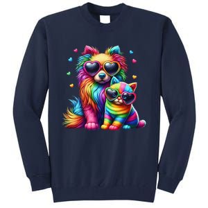 Rainbow Cute Dog & Cat Wearing Glasses Heart Puppy & Kitten Tall Sweatshirt