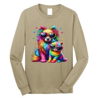 Rainbow Cute Dog & Cat Wearing Glasses Heart Puppy & Kitten Long Sleeve Shirt