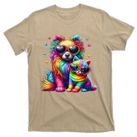 Rainbow Cute Dog & Cat Wearing Glasses Heart Puppy & Kitten T-Shirt