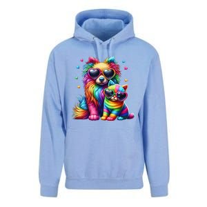 Rainbow Cute Dog & Cat Wearing Glasses Heart Puppy & Kitten Unisex Surf Hoodie