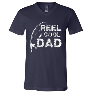 Reel Cool Dad Fishing Daddy Fathers Day Gift V-Neck T-Shirt