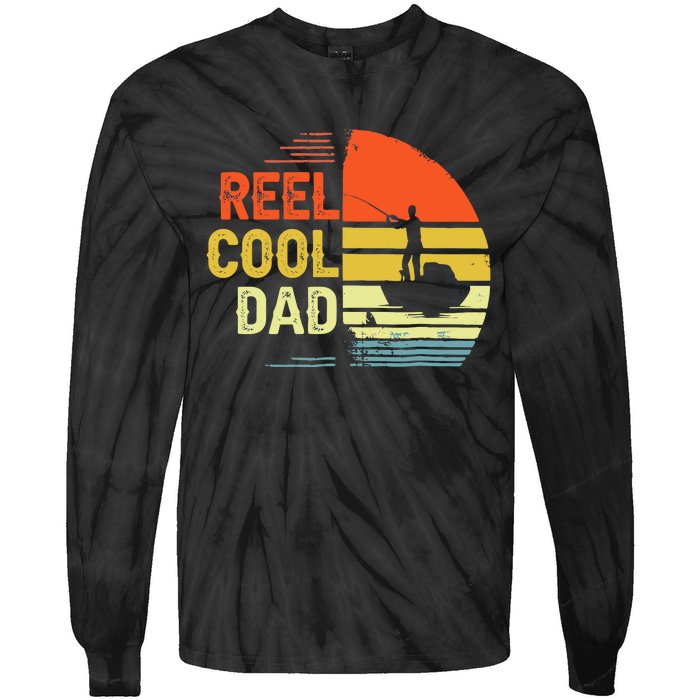 Reel Cool Dad Fisher Daddy Fathers Day Retro Vintage Great Gift Tie-Dye Long Sleeve Shirt