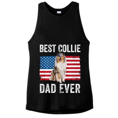 Rough Collie Dad American Flag Collie Dog Lover Owner Funny Ladies PosiCharge Tri-Blend Wicking Tank