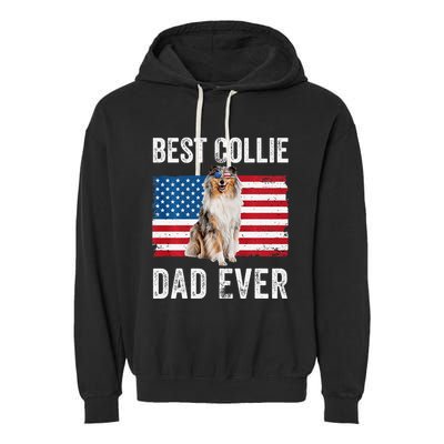 Rough Collie Dad American Flag Collie Dog Lover Owner Funny Garment-Dyed Fleece Hoodie