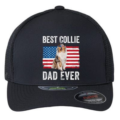 Rough Collie Dad American Flag Collie Dog Lover Owner Funny Flexfit Unipanel Trucker Cap