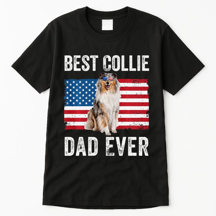 Rough Collie Dad American Flag Collie Dog Lover Owner Funny Tall T-Shirt