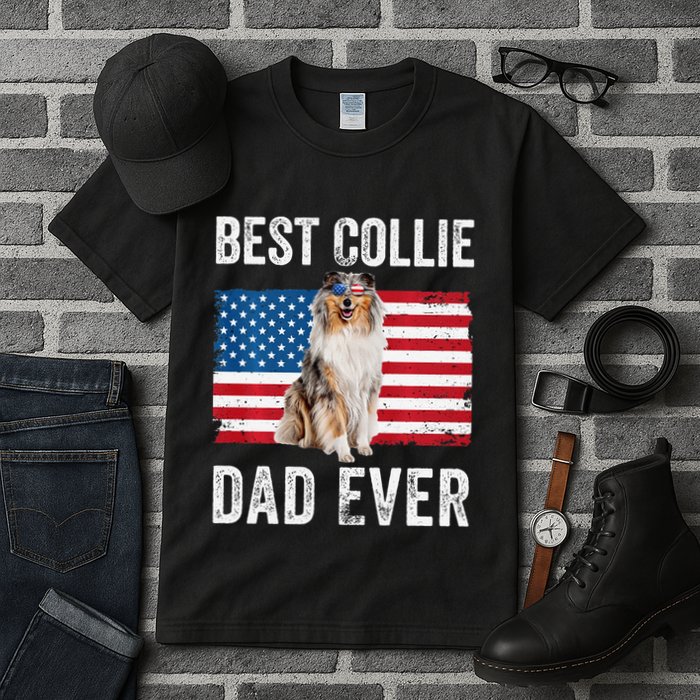 Rough Collie Dad American Flag Collie Dog Lover Owner Funny Tall T-Shirt