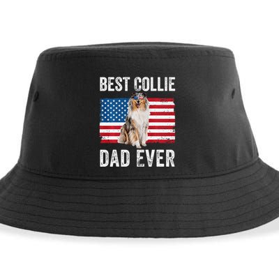 Rough Collie Dad American Flag Collie Dog Lover Owner Funny Sustainable Bucket Hat