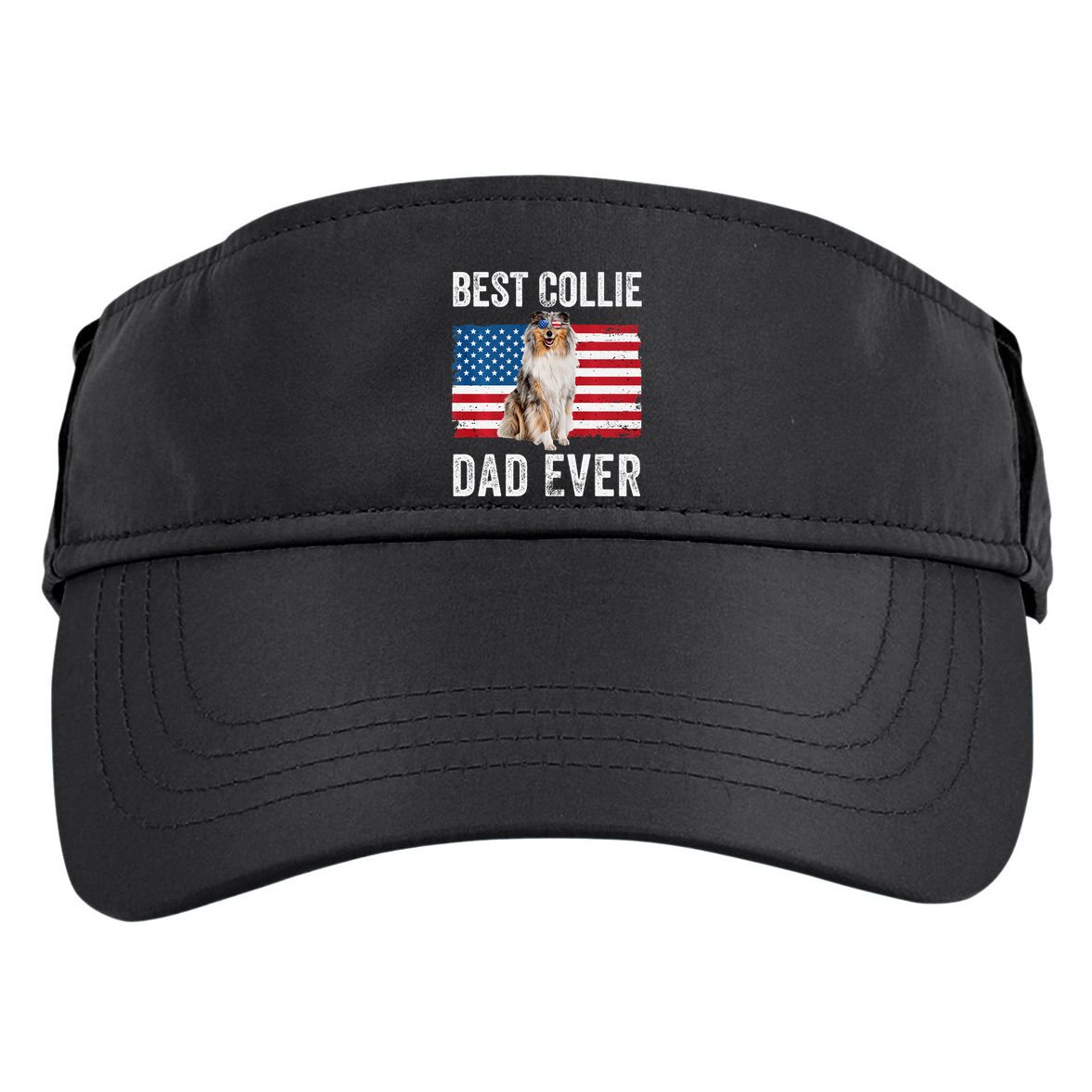 Rough Collie Dad American Flag Collie Dog Lover Owner Funny Adult Drive Performance Visor